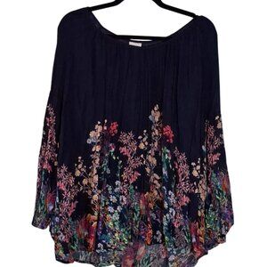 Merona Navy Floral Peasant Top, Size Large